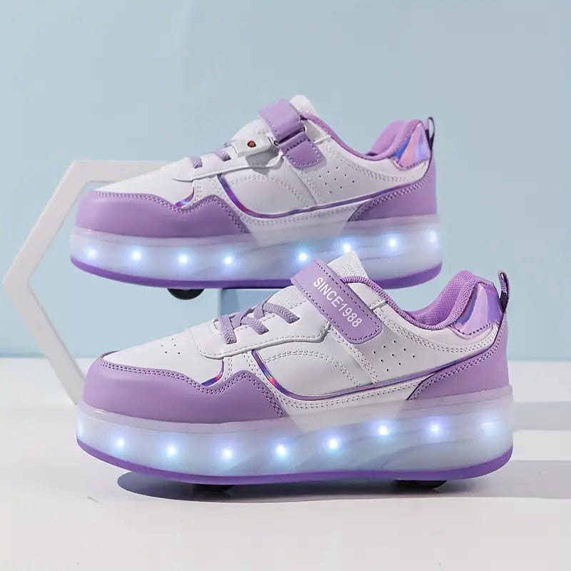 "GlowRush LED rullesko til børn med indtrækkelige hjul; farverige sneakers med skinnende lys til fart og sjov."
