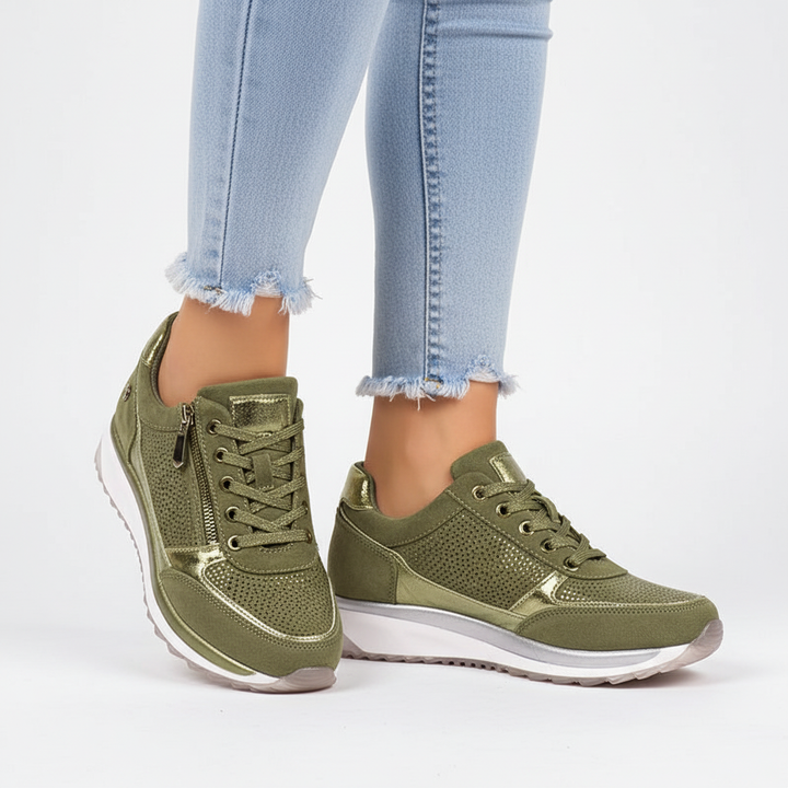 Blå, komfortable kvindesko, ortopædiske sneakers med støttende og stilfuldt design.
