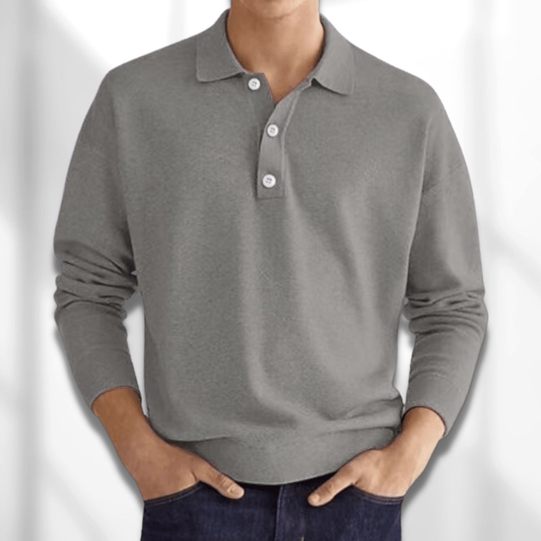 Grå poloshirt til mænd, luksuriøst blødt stof med moderne snit. Perfekt til både hverdag og formelle anledninger.