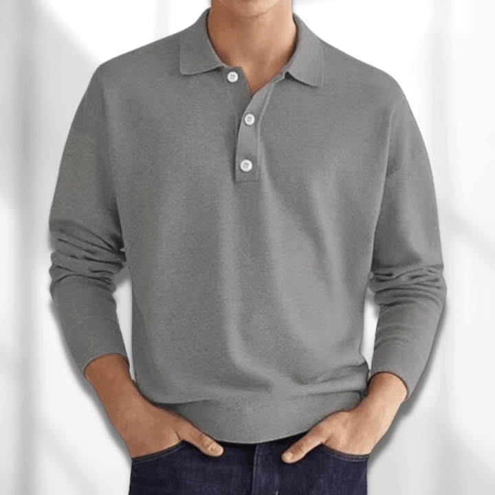 Grå poloshirt til mænd, luksuriøst blødt stof med moderne snit. Perfekt til både hverdag og formelle anledninger.