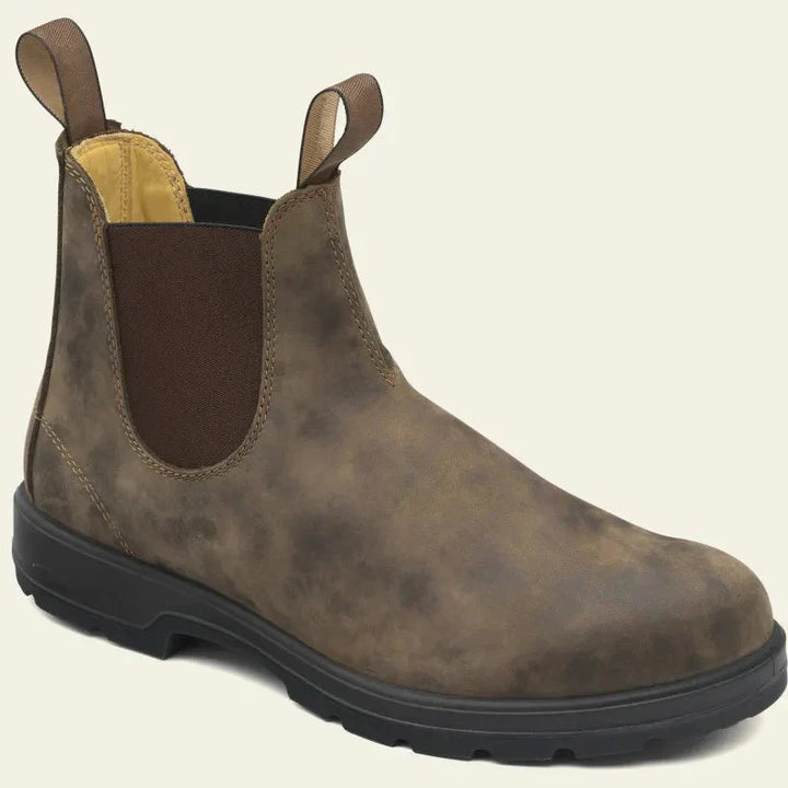 "Herre Chelsea støvler i ægte læder med skridsikker gummisål og klassisk slip-on design, mørkebrun og stilfuld."