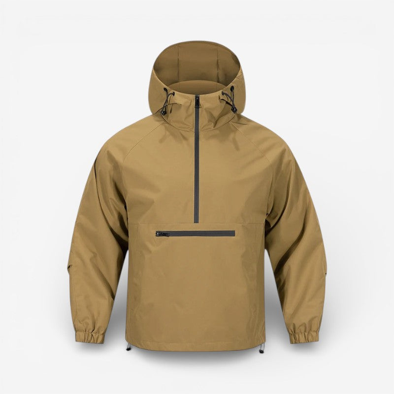 Casual herre hoodie jakke med halv lynlås og stor frontlomme; komfortabelt hverdagstøj.