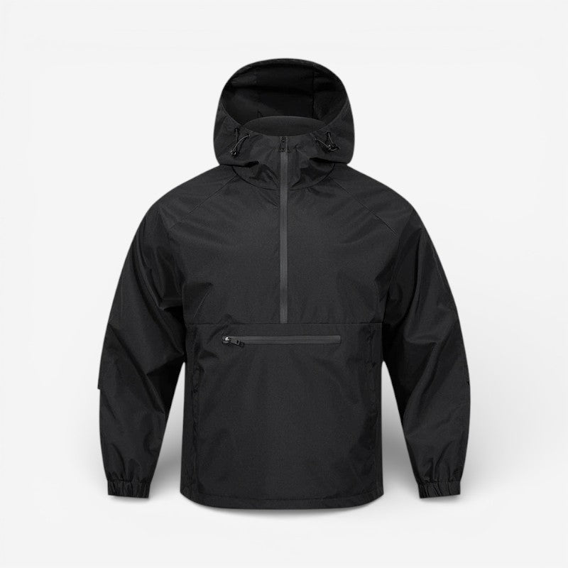 Stilren herre langærmet jakke med hætte, afslappet pasform til sporty streetwear look.