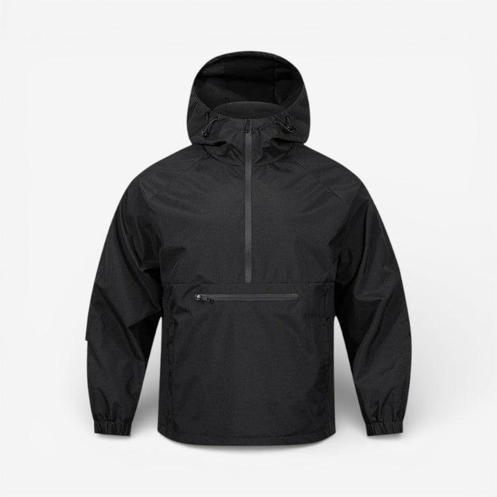 Stilren herre langærmet jakke med hætte, afslappet pasform til sporty streetwear look.