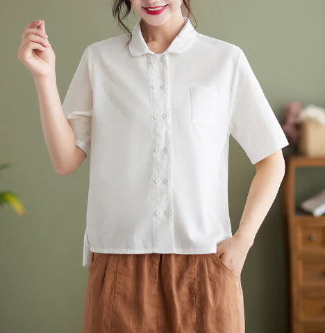 Hvid Løstsiddende Bluse - Luftig