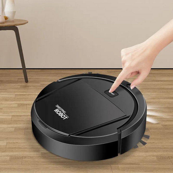 Intelligent robotstøvsuger med slankt design, fejer, støvsuger og moprer; avanceret gulvrengøring uden anstrengelser.