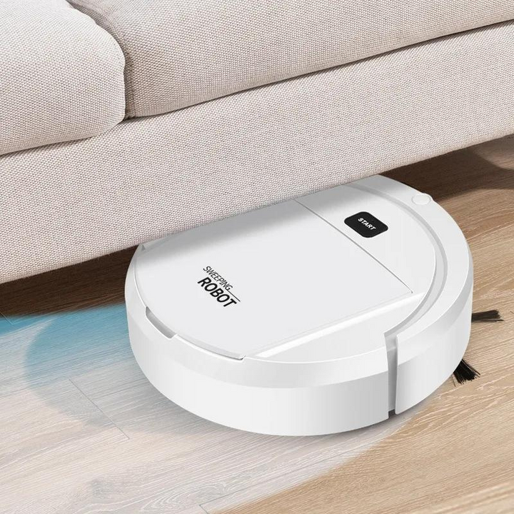 Intelligent robotstøvsuger med slankt design, fejer, støvsuger og moprer; avanceret gulvrengøring uden anstrengelser.