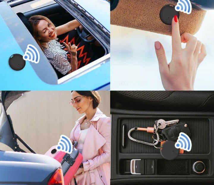 "Kompakt GPS tracker med magnetisk base, sort diskret design, sikrer bilovervågning og realtidssporing."