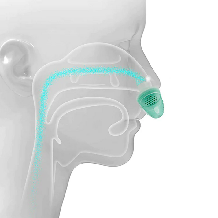 "Kompakt micro CPAP-maskine mod søvnapnø, hvid og blå enhed, stille drift for bedre nattesøvn og nem betjening."