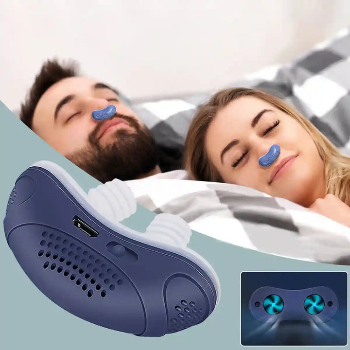 Kompakt, stille blå CPAP-enhed til personlig pleje, forebyggelse af søvnapnø og snorken. Ideel til rejser.