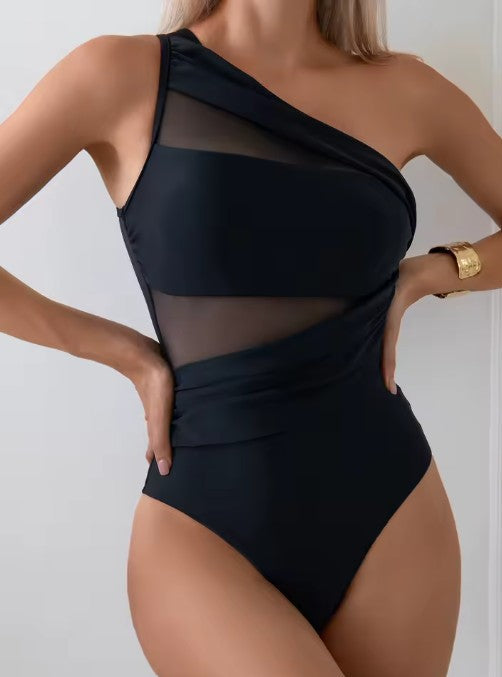 Kvinder's asymmetrisk badedragt med shaping & push-up effekt, ideel til strand & pool.