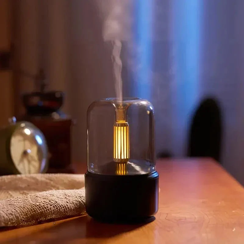 LED diffuser med realistisk flammeeffekt og aromaterapi for hyggelig afslapning i hjemmet.