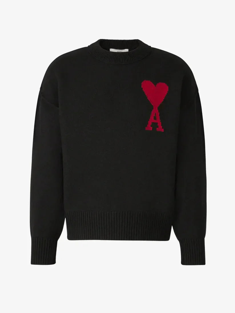 "Luksuriøs unisex uldpullover med ikonisk hjerte-design, minimalistisk grafik og super komfort til både mænd og kvinder."