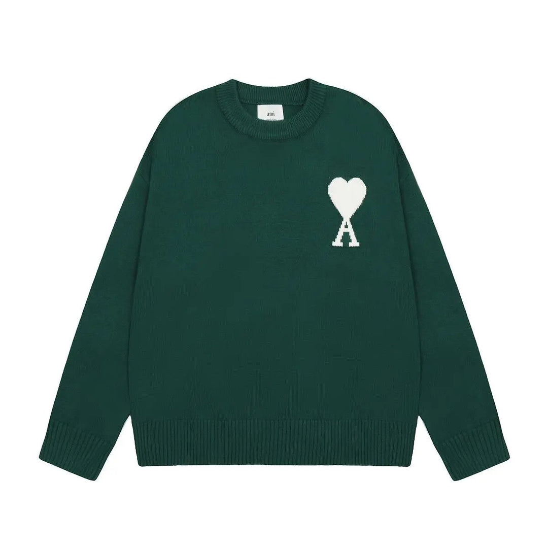 "Luksuriøs unisex uldpullover med ikonisk hjerte-design, minimalistisk grafik og super komfort til både mænd og kvinder."