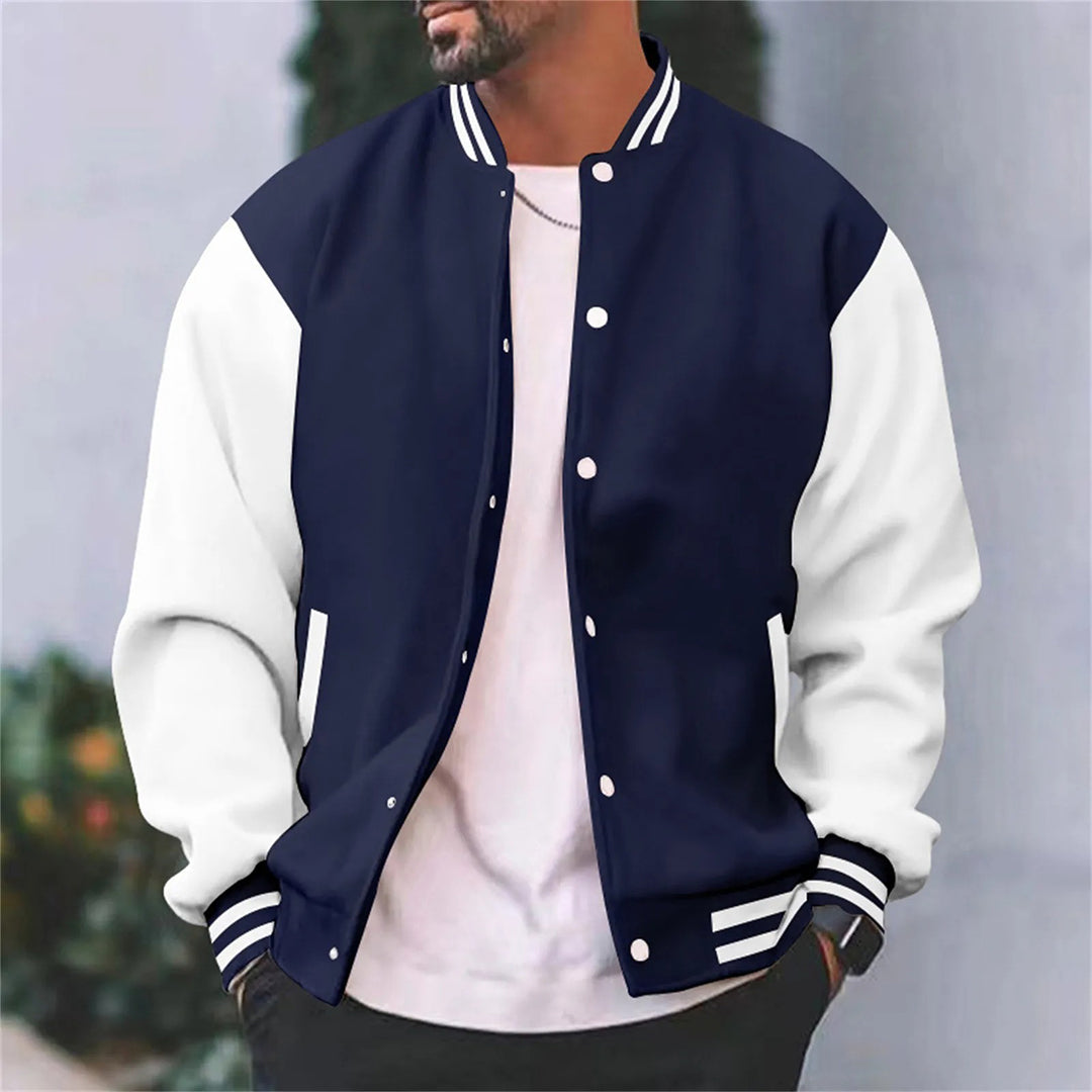 Sporty mænds collegejakke; moderne overgangsjakke til afslappet stil og streetwear. Komfortabel og alsidig til hverdagen.