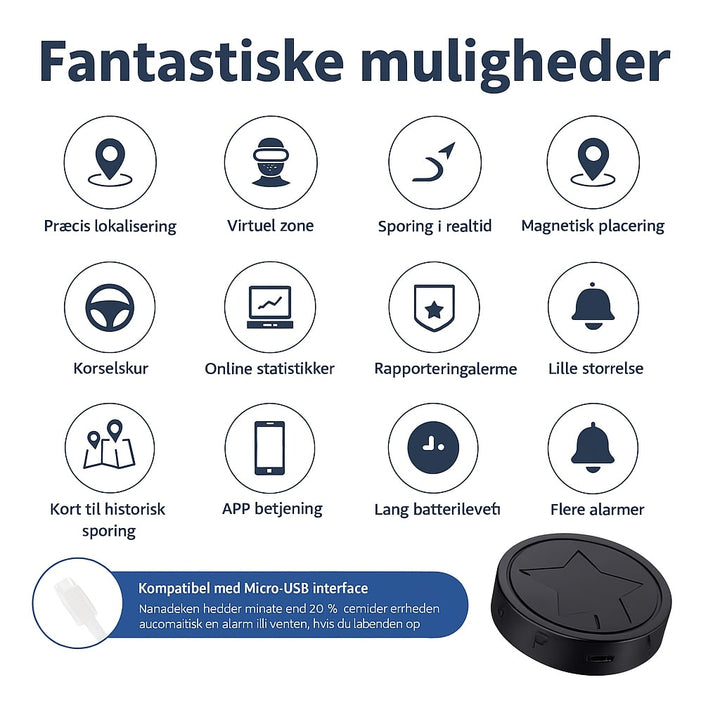 "Magnetisk bil GPS-tracker, kompakt design, diskret under bilen, sikrer realtidsovervågning og øget sikkerhed."
