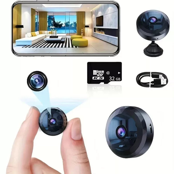 Magnetisk mini WiFi overvågningskamera, 1080P HD, natsyn, bevægelsessensor, diskret og kompakt design for nem placering.