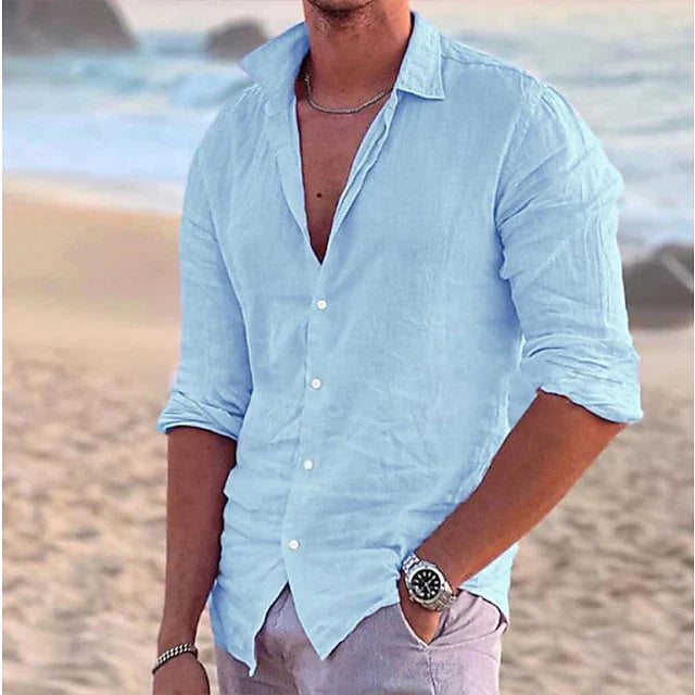 "Marcus linnen skjorte til mænd, åndbar, hvid button-down stil, passer til både afslappede og elegante lejligheder."