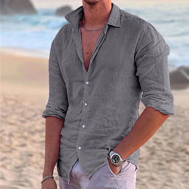 "Marcus linnen skjorte til mænd, åndbar, hvid button-down stil, passer til både afslappede og elegante lejligheder."