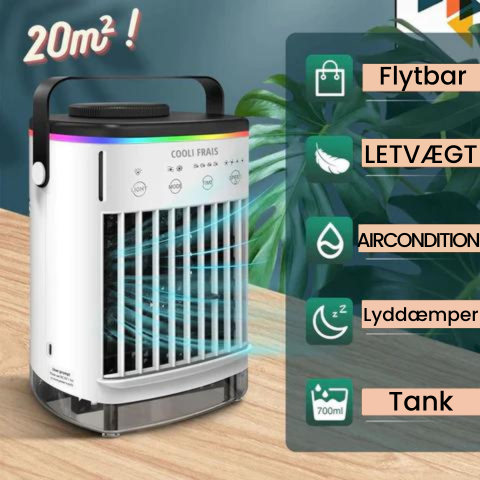 Mini bærbar klimaanlæg med multifunktion, kompakt design og LED-lys. Ideel til både hjem og rejser.
