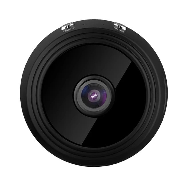 "Mini HD WiFi-kamera med 360° visning og diskret design i sort, passer perfekt til hjemmets sikkerhed."