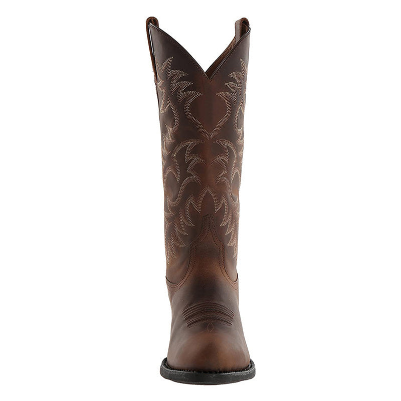 Moderigtige herre cowboystøvler med robust hæl, brunt læder og stilfuldt western-look, perfekte til enhver anledning.