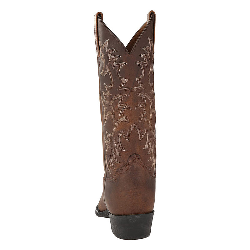Moderigtige herre cowboystøvler med robust hæl, brunt læder og stilfuldt western-look, perfekte til enhver anledning.