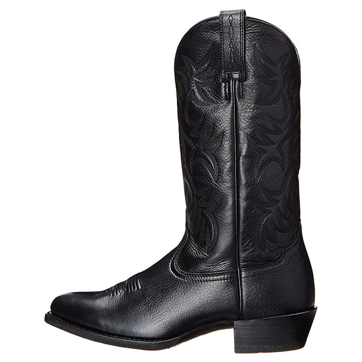 Moderigtige herre cowboystøvler med robust hæl, brunt læder og stilfuldt western-look, perfekte til enhver anledning.