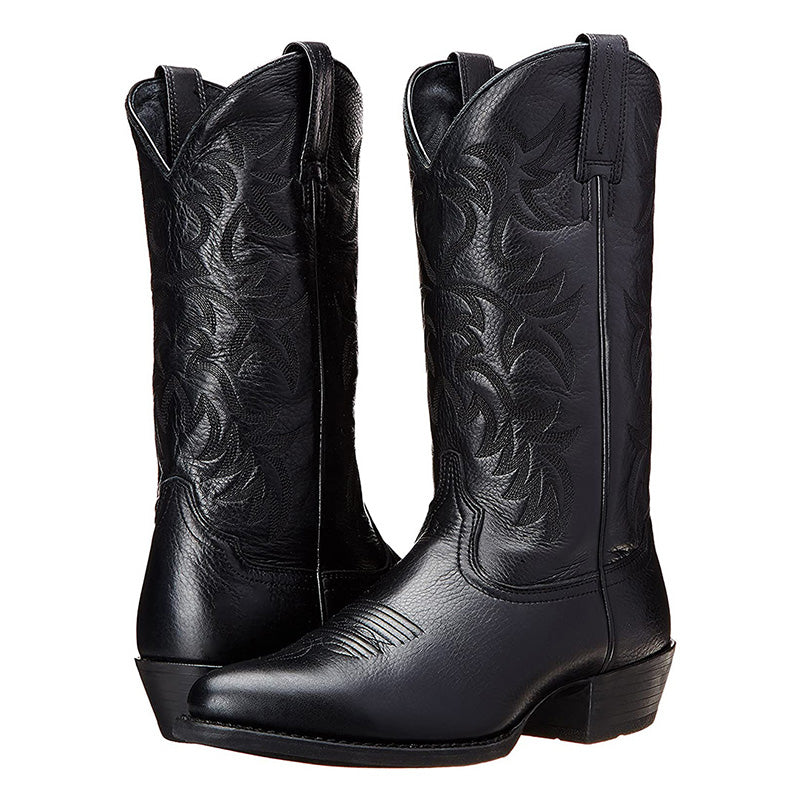 Moderigtige herre cowboystøvler med robust hæl, brunt læder og stilfuldt western-look, perfekte til enhver anledning.