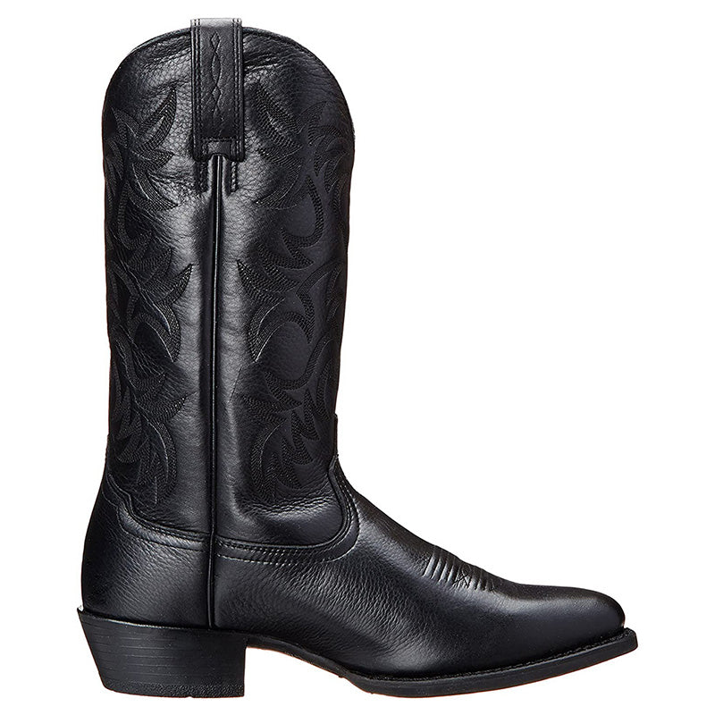 Moderigtige herre cowboystøvler med robust hæl, brunt læder og stilfuldt western-look, perfekte til enhver anledning.