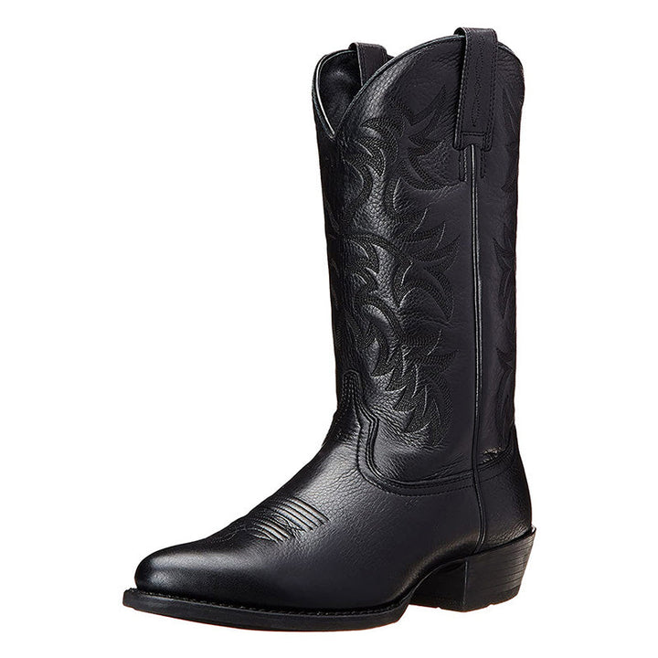 Moderigtige herre cowboystøvler med robust hæl, brunt læder og stilfuldt western-look, perfekte til enhver anledning.