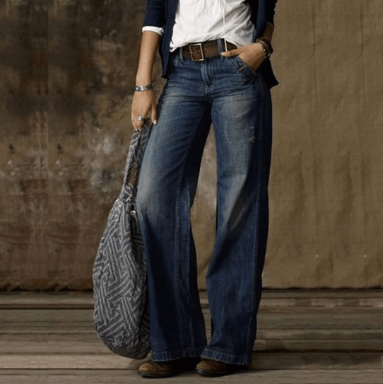 "Moderne brede ben denim-bukser i høj kvalitet, fremhæver stil og komfort med elegante detaljer, perfekt til enhver lejlighed