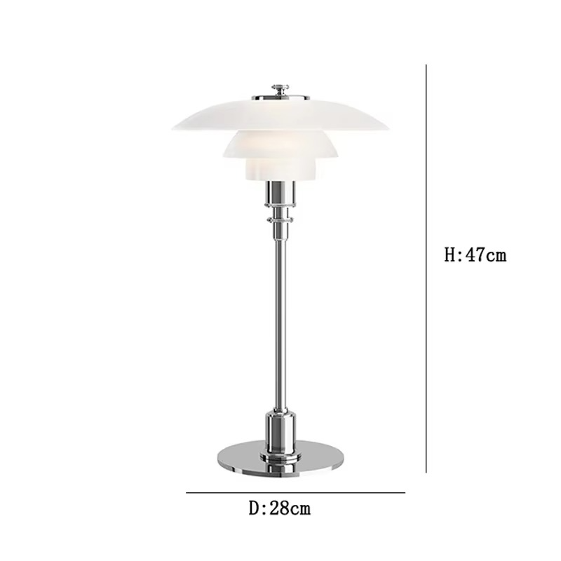 Moderne dansk LED bordlampe i skandinavisk stil, slankt jern- og glasdesign, varm glød, stilfuld belysning