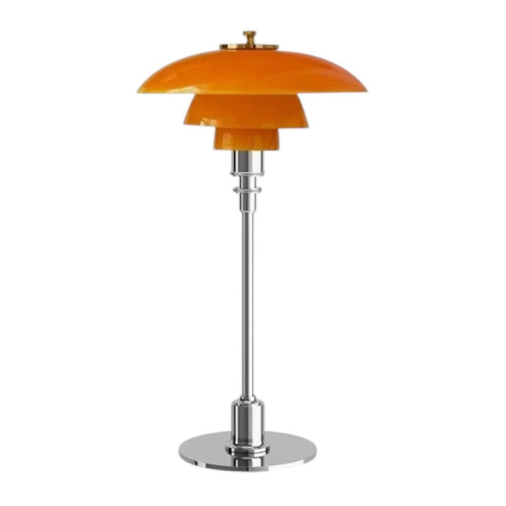 Moderne dansk LED bordlampe i skandinavisk stil, slankt jern- og glasdesign, varm glød, stilfuld belysning