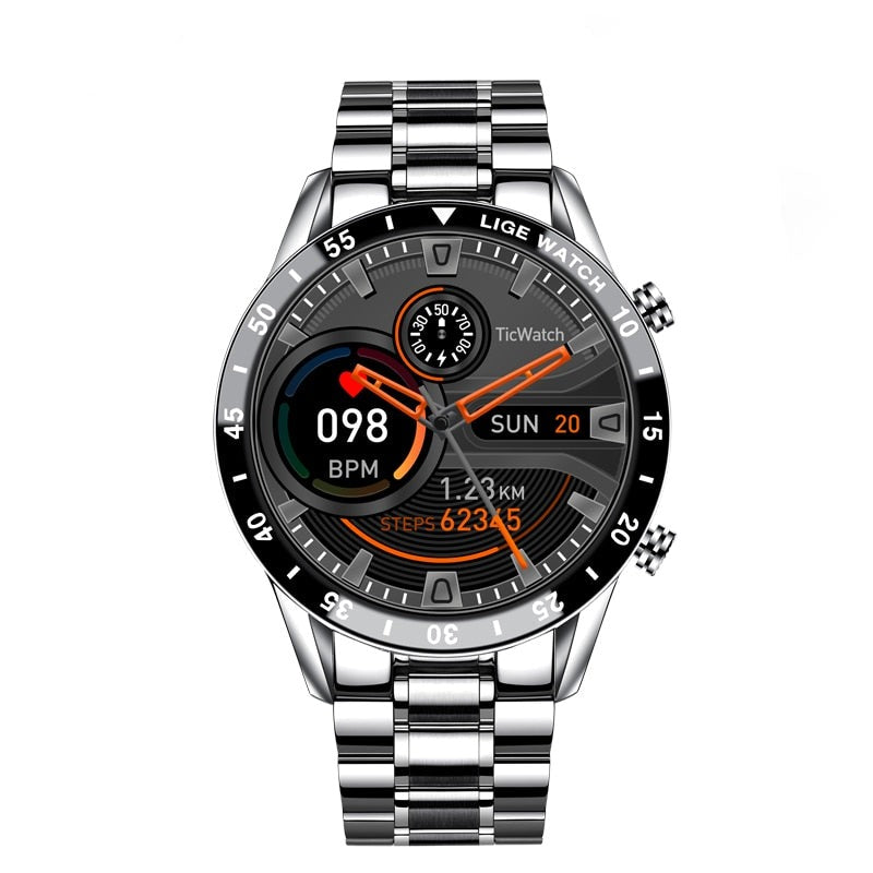"Moderne smartwatch med rund skærm, stilfuldt og multifunktionelt, perfekt til både kontorbrug og sport, IP67 vandtæt."