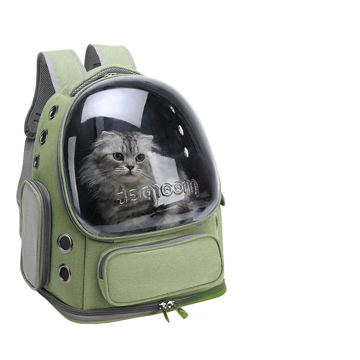 Frontvisning af åndbar rejsebærer til kæledyr, med netvindue til katte & små hunde for god ventilation.