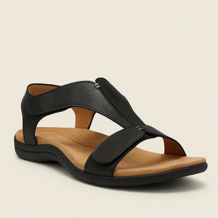 Kvinder ortopædiske sandaler med avanceret svangstøtte, ideelle for smertelindring af plantar fasciitis.
