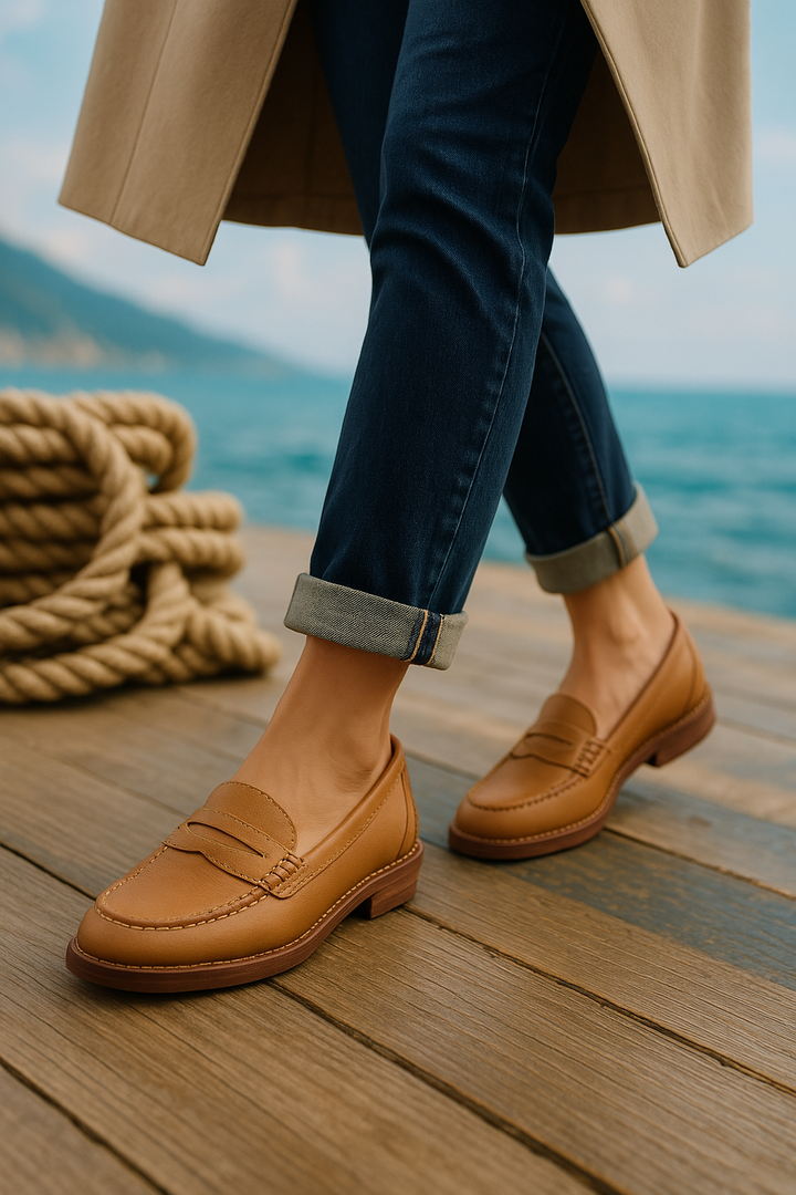 Ortopædiske loafers i klassisk sort, brun og khaki, lette materialer, elegant design, komfortabel indersål, herresko.