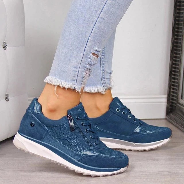 Ortopædiske sneakers med lynlås, komfortabelt design i moderne stil, til kvinder, perfekt til hverdagsbrug og elegance.