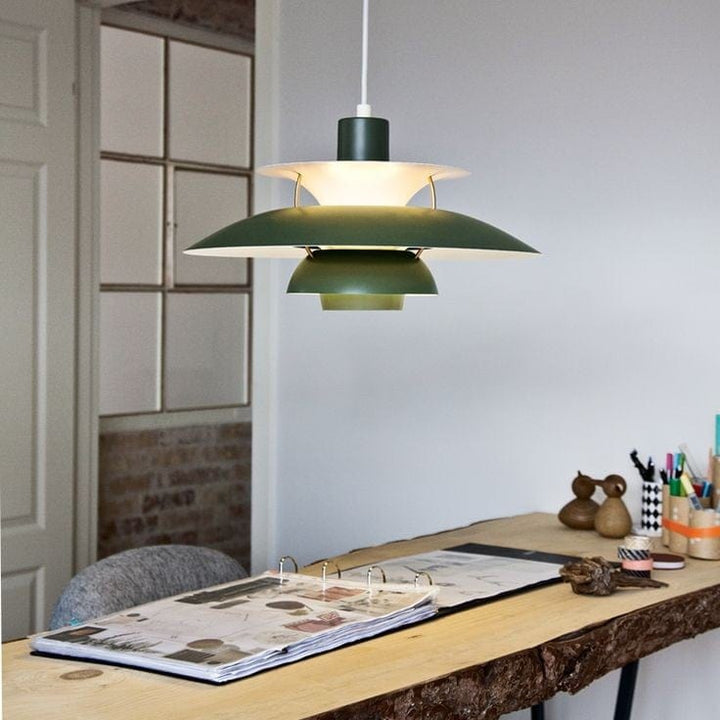 "PH5 Premium pendellampe i aluminium med monokrom design, ikonisk og tidløs for klassisk og moderne hjem, E27 pære."