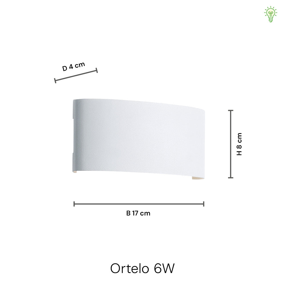 "Sandblæst hvid Ortelo 6W LED væglampe til udendørs brug, elegant alu-design med opad- og nedadrettet lys, IP65-klassificeret