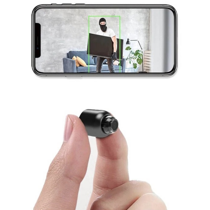 "Smart sikkerhedskamera med WiFi, HD-video og diskret design, perfekt til hjemmet, med avanceret app-kontrol og nattesyn."
