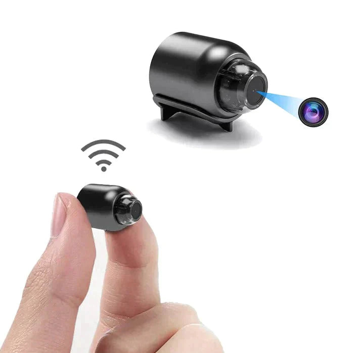 "Smart sikkerhedskamera med WiFi, HD-video og diskret design, perfekt til hjemmet, med avanceret app-kontrol og nattesyn."