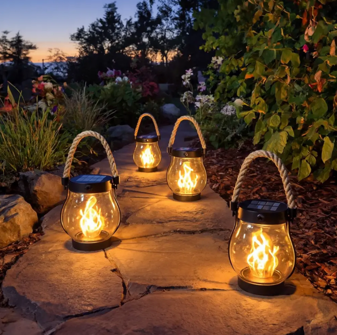 Solcelle flamme lampe med realistisk LED-flamme, ideel til hyggelig havebelysning, terrasse og altan. Vandtæt dekorationslys.
