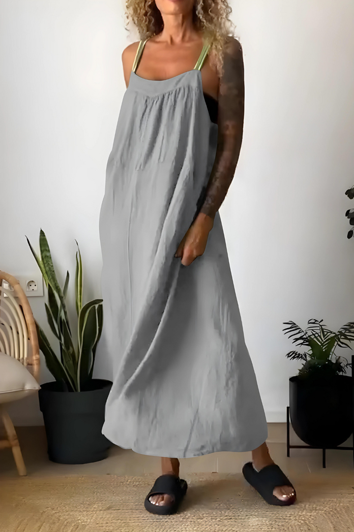 Sommerkjole i hør: Flot design, let stof, ideel til sommer, passer til hverdag & fest, fås i flere farver og størrelser.