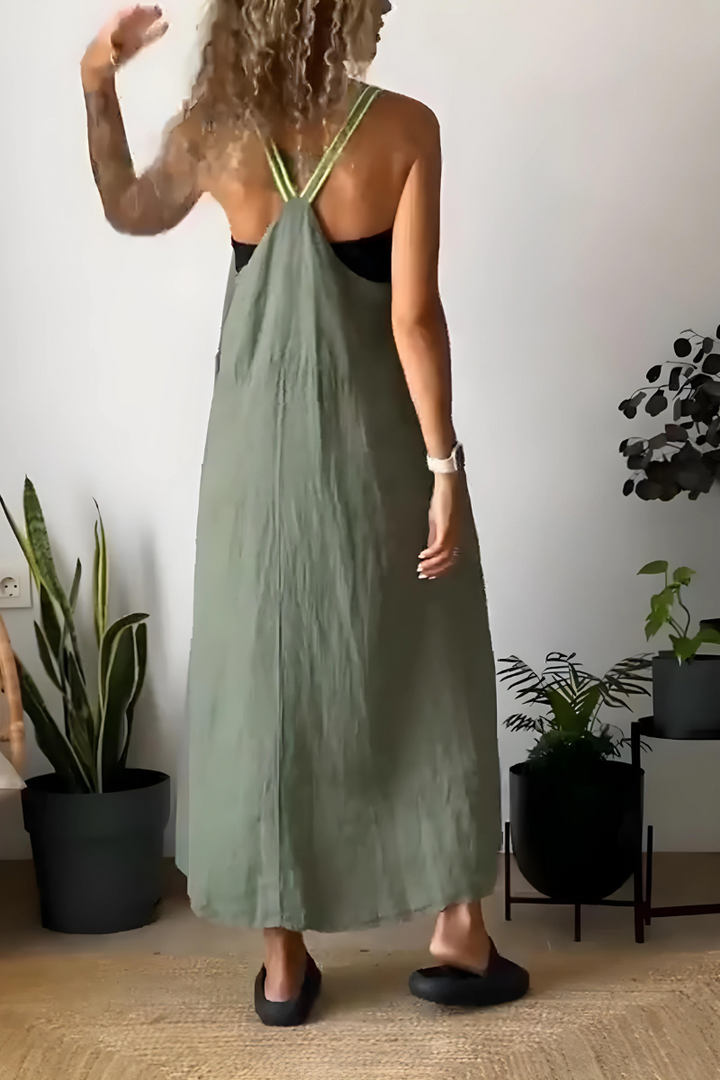 Sommerkjole i hør: Flot design, let stof, ideel til sommer, passer til hverdag & fest, fås i flere farver og størrelser.