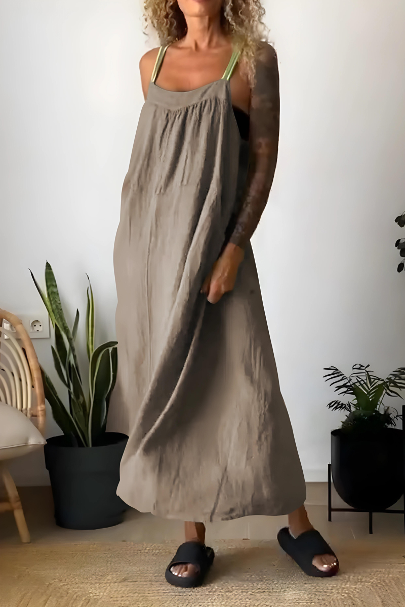 Sommerkjole i hør: Flot design, let stof, ideel til sommer, passer til hverdag & fest, fås i flere farver og størrelser.