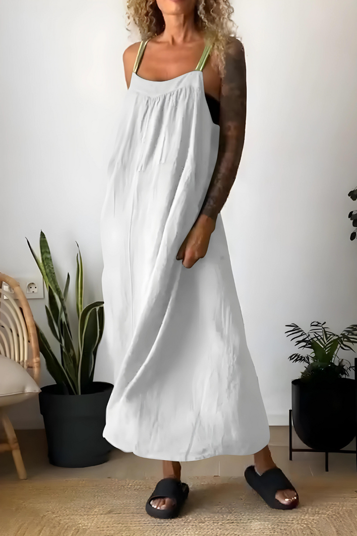 Sommerkjole i hør: Flot design, let stof, ideel til sommer, passer til hverdag & fest, fås i flere farver og størrelser.