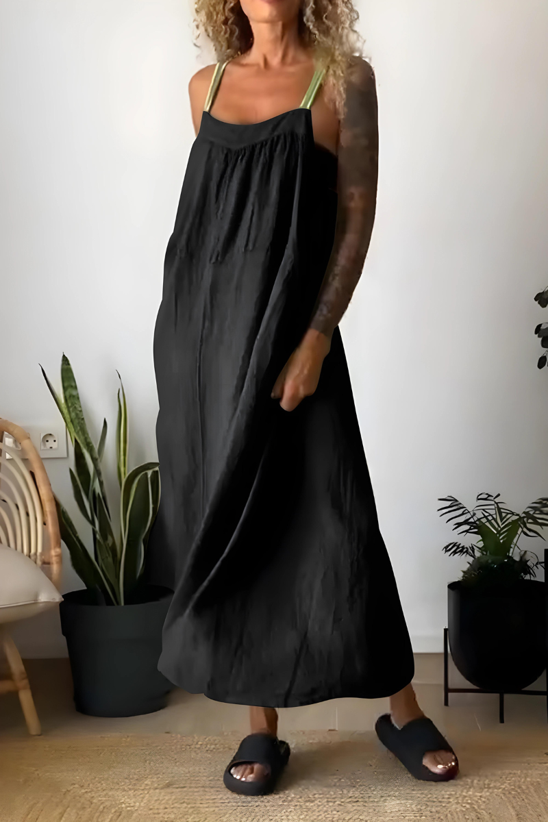 Sommerkjole i hør: Flot design, let stof, ideel til sommer, passer til hverdag & fest, fås i flere farver og størrelser.