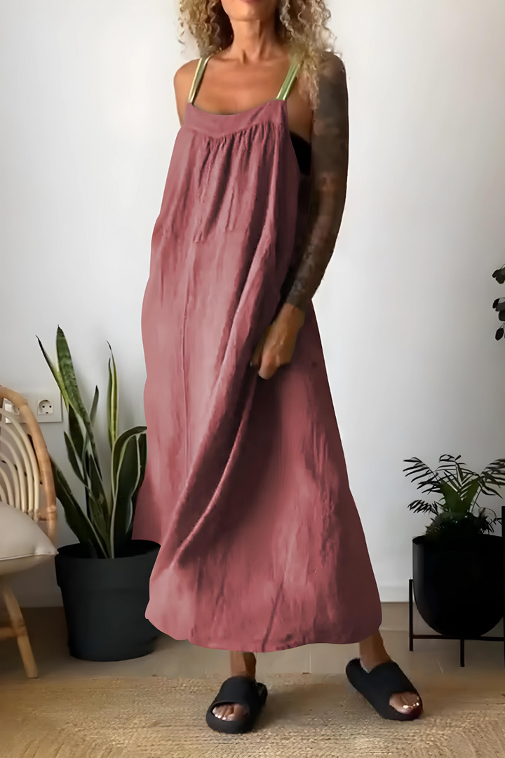 Sommerkjole i hør: Flot design, let stof, ideel til sommer, passer til hverdag & fest, fås i flere farver og størrelser.